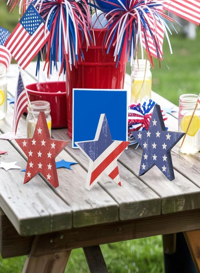 COCHIE 4th of July Decorations Wooden Star Set of 6, Labor Day Decor, Patriotic Memorial Day Tiered Tray Decor, Red White and Blue Veterans Day Decorations for Home Office Table Shelf (Vintage) - Image 4